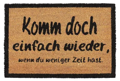 Produktbild von Relaxdays Fußmatte KOMM WIEDER, aus Kokosfasern, rutschfeste Türmatte, innen und draußen, BxT: 60 x 40 cm, natur/schwarz