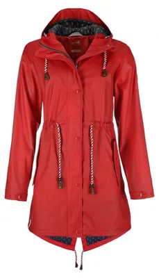 Produktbild von FRIESEN Friesennerz Damen Regenjacke "Oh! Nass'is!" II mit Innenfutter - Regenmantel Outdoorjacke Regenparka wasserdicht modisch tailliert in Rot Größe 32/34