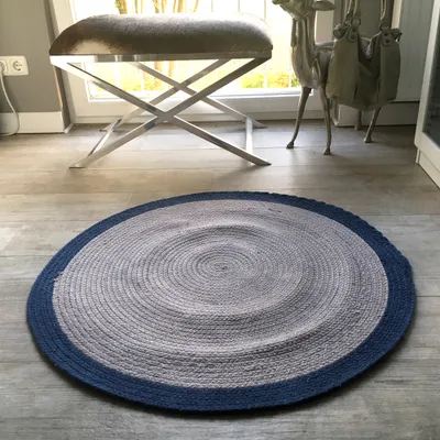 Produktbild von Teppich aus Baumwolle Rund 90 cm Blauer Rand