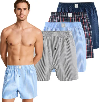 Obrázek produktu pro Lee Cooper 4Ks Volných Pánských Boxerek Z Bavlny, Loose Fit Tkané Boxerky, Velikost M