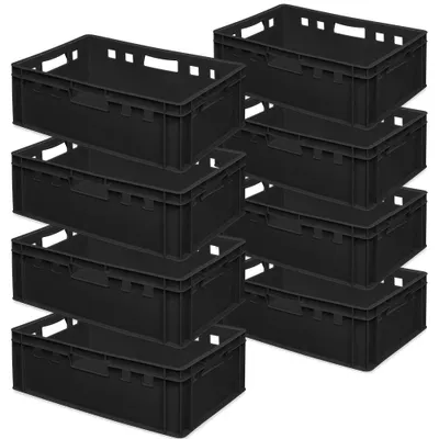 Produktbild von 8x Fleischkasten / Eurobehälter E2, schwarz, LxBxH 600x400x200 mm
