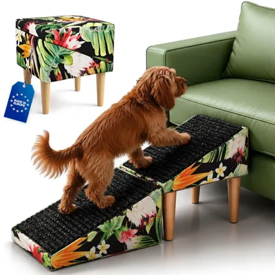 Produktbild von Outentin Klappbare Hundetreppe & Hunderampe für Sofa und Bett, rutschfest, stabil, 36 cm, Blättermuster