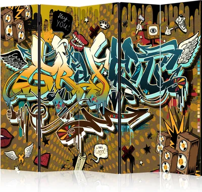 Produktbild von 5-teiliger Doppelseitiger Vlies Paravent - That's cool II 225x172 cm Street art m-A-0160-z-c