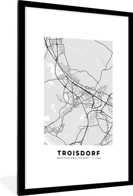 Produktbild von MuchoWow® Gerahmtes Poster Karte - Troisdorf - Deutschland - Stadtplan 60x90 cm - Poster mit Schwarzem Bilderrahmen Wandposter Rahmen Foto Bilder - Dekoration - Wandposter Wohnzimmer - Hochwertig