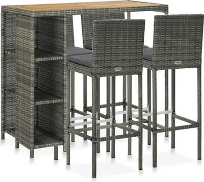 Produktbild von 5-tlg. Gartenbar-Set mit Kissen Poly Rattan Grau