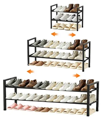 Zdjęcie produktu dla Metalowa półka na buty, wysuwana, 2 półki, szerokość 44-109 cm, oszczędza miejsce, wolnostojąca