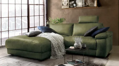 Produktbild von KAWOLA Sofa LOLA Ecksofa Stoff moosgrün mit motorischer Relaxfunktion Recamiere links
