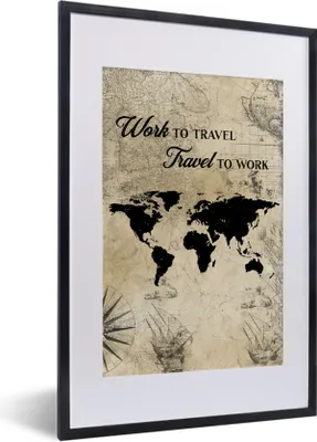 Produktbild von MuchoWow® Gerahmtes Poster Weltkarte - Vintage - Zitat 40x60 cm - Poster mit Schwarzem Bilderrahmen Wandposter Rahmen Foto Bilder - Poster in Rahmen