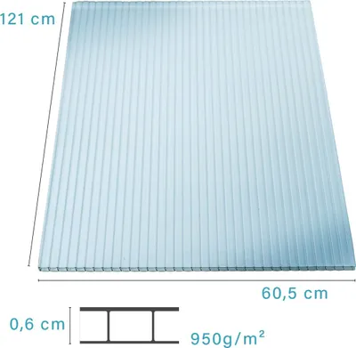 Produktbild von Kaiser plastic Gewächshausplatten 14 Stk. | Polycarbonat ( PC ) Doppelstegplatten - Hohlkammenplatten | Stärke 6 mm | 1210 x 605 - Gewicht 950g/qm