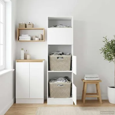 Obrázek produktu pro vidaXL Skříňka na prádlo s úložným prostorem, bílá, 50 x 68 x 162 cm, materiál: dřevotříska