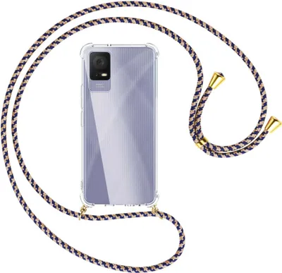 Produktbild von Handykette Backcover-Schutzhülle mit Band (Metall goldfarben) für TCL 405 (T506D, 6.6'') - blau+beige