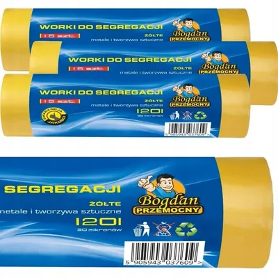 Produktbild von Bogdan Przemocny 3er Set Gelber Sack Müllsäcke 120L 3x15 Stk. Hochleistungs Müllbeutel Mülltüte - Gelb - Kunststoffe, Plastik und Metalle