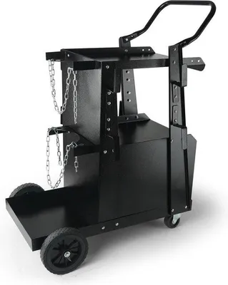 Image de Chariot à 3 niveaux pouvant supporter jusqu'à 400 kg, équipé de chaînes de sécurité et d'un plateau réglable pour les bouteilles de gaz