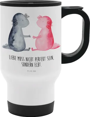 Produktbild von Mr. & Mrs. Panda thermosbecher Axolotl Liebe - Weiß - Geschenk, Thermobecher Klein, Mehrwegbecher, Isolierbecher, Molch, Valentinstag, To Go Becher