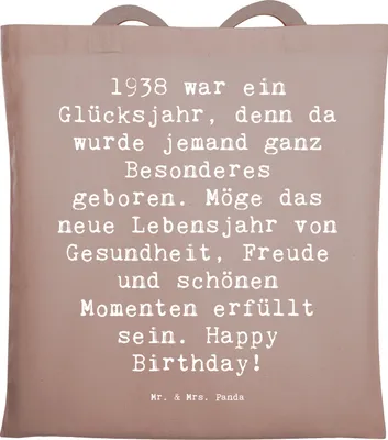 Produktbild von Mr. & Mrs. Panda Jutebeutel Spruch 1938 Geburtstag - Braun Pastell - Geschenk, Tasche, Feiern, Einkaufstasche, Geburtstagsfeier, Happy Birthday, Jubiläumsgeschenk, Alter