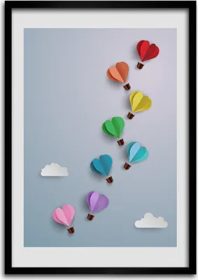 Produktbild von Bild - Bilderrahmen - 50 cm x 70 cm - MDF - Rahmen - Wandkunst Herz Ballons