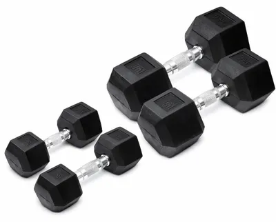 Obrázek produktu pro Sada šestihranných činek Orange Gym – sada 2 kusů s gumovým povrchem o hmotnosti 10 kg a 4 kg, které se neklouzají, s chromovanými rukojeťmi pro posilování a trénink svalů v domácí posilovně
