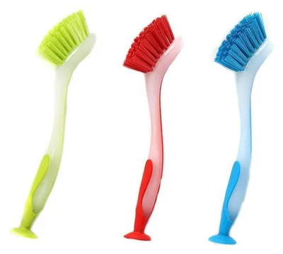 Zdjęcie produktu dla Zestaw 3 szczoteczek do czyszczenia z przyssawką, czerwone, żółte, niebieskie, 23 cm, plastik