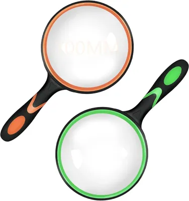Zdjęcie produktu dla Lupa 10x, 100 mm, 2 sztuki, Odporna na wstrząsy, Antypoślizgowy uchwyt, do czytania