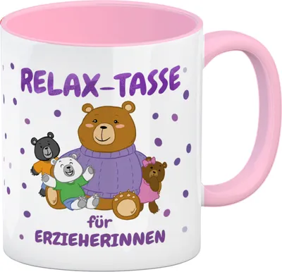 Produktbild von Relax Tasse für Erzieherinnen Kaffeebecher Rosa mit süßem Bär-Motiv