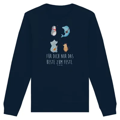 Produktbild von Mr. & Mrs. Panda Bio Baumwoll Pullover Big Band Größe XS - French Navy - Geschenk, Sweatshirt, Hund, Gitarre, Elefant, Maus, Rundhals, Musik, Pulli, Sweater, Pinguin