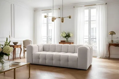 Produktbild von Sofa Designersofa SOLVIE 3-Sitzer in Stoff Moly Creme