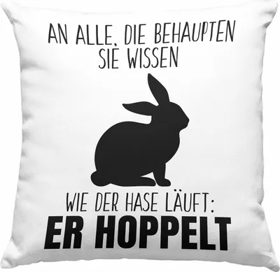 Produktbild von Trendation - Lustiger Spruch Deko-Kissen mit Füllung 40x40 Geschenk Der Hase Hoppelt Witzig Lustig Geschhnkidee Ostern (Rosa)