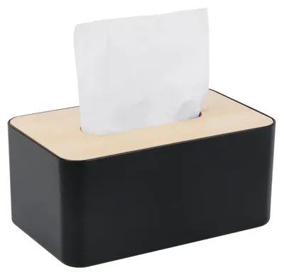 Image de Boîte à mouchoirs avec couvercle, imitation bois, rectangulaire, 21x13x9 cm, noire. Boîte à mouchoirs pour le salon, le bureau ou la salle de bain