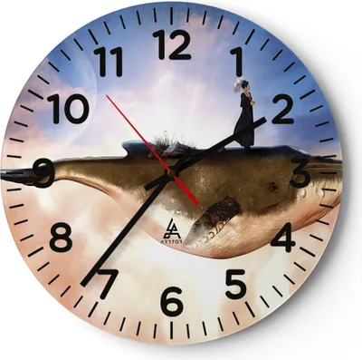 Produktbild von Wanduhr - Rund - Glasuhr - Wal Frau Himmel - 40x40cm - Schleichendes Uhrwerk - Lautlos - zum Aufhängen bereit - Dekoration Modern - Wanddekoration aus Glas - C4AR40x40-5040
