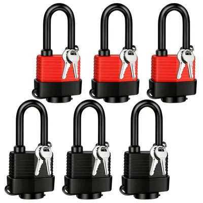Image de Serrures à clé, résistantes aux intempéries, de même type, lot de 6 avec 12 clés, étanches, pour une utilisation en extérieur, garage, clôture