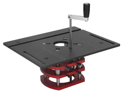 Oberfräsenlift, 51 mm Hub, Aluminium/Edelstahl, feste Klemme
