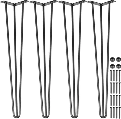 Produktbild von Tischbeine 4 Stk. Haarnadelbeine 66 cm Tischgestell 26 Zoll Tischfüße Kohlenstoffstahl Hairpin Legs Schwarz DIY Schreibtisch Esstisch Metalltischbeine mit 4 Gummibodenfüße Tragfähigkeit 100 kg