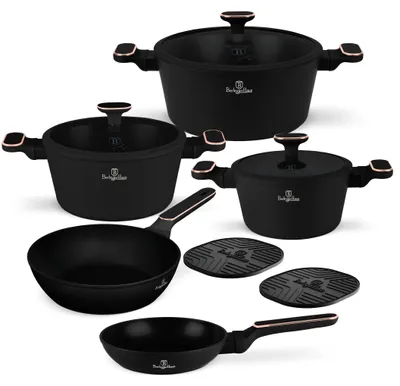 Imagen del producto de Juego de cocina de aluminio forjado antiadherente Berlinger Haus, apto para cocinas de inducción, de 10 piezas, línea TitanPro, color /rosa, de la colección Black Rose
