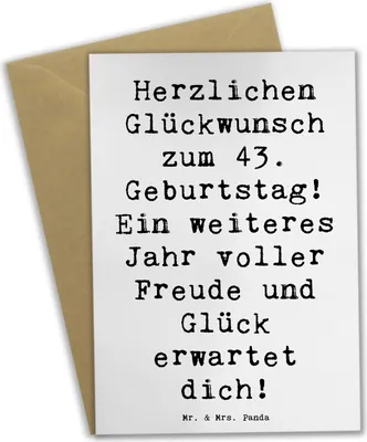 Produktbild von Mr. & Mrs. Panda jubiläumskarte Spruch 43. Geburtstag Freude - Weiß - Geschenk, neue Abenteuer, Happy Birthday, herzliche Glückwünsche, glückwunschkarten, dankeskarten