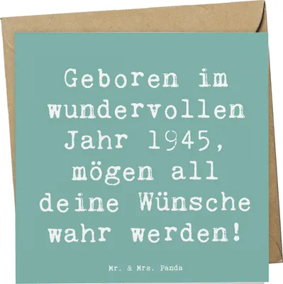 Produktbild von Mr. & Mrs. Panda Grußkarte Spruch 1945 Geburtstag - Meeresbrise - Geschenk, faltkarte, handgefertigte Geschenke, Geburtstagsgeschenk, Glückwunsch, Glückwunschkarte