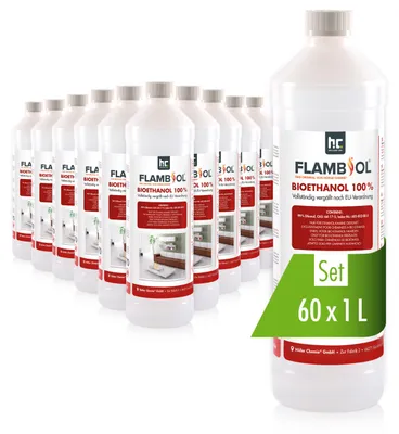 Produktbild von 60x 1 L FLAMBIOL® Bioethanol Hochrein 100 % in Flaschen für Edelstahl-Tisch-Kamine