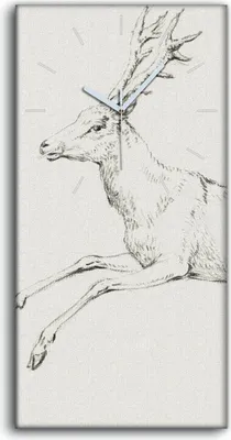 Produktbild von Dekor Leinwand Uhr Wandbilder Geräuschlos 30x60 Zeichnung Tier Hirsch Kunst - weiße Hände