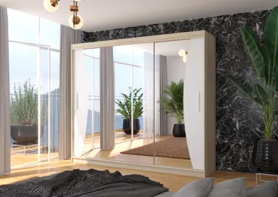 Obrázek produktu pro Velká skříň se zrcadlem 250 cm CANLIA - bílá