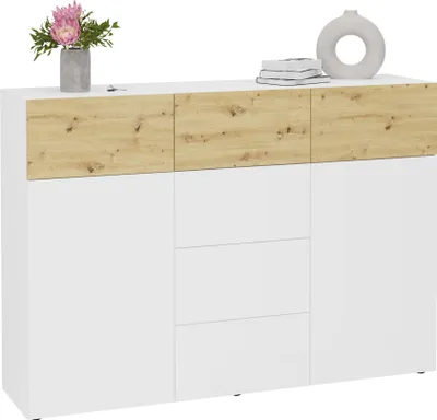 Image de Kommode >BELM 4< in Brillantweiß-Artisan Eiche - 163x115x42cm (BxHxT)