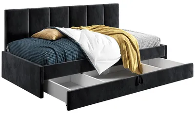 Produktbild von Belvedo Polsterbett mit Bettkasten 80 x 200 cm - Schwarz - Schublade mit 3 Fächern - Stoff Riviera 100 - Comfort Niko
