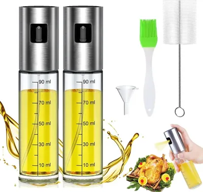 Produktbild von Freetoo Sprühflasche 2 Stück Ölsprüher Flasche 100ML, Öl Sprühflasche, Essig Spritzer Ölspender, Transparent Öl Sprayer mit Bürste für Kochen, Heißluftfritteuse, Salat, Grill Zubehör, 0,10 Liter