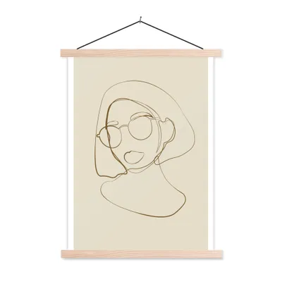 Produktbild von MuchoWow® Textilposter Frau - Linienkunst - Minimalismus 40x53 cm mit holzfarbenen Rahmen - Schlafzimmer
