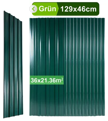 Produktbild von Peviasot 24x Wellblech Profilplatten 129 x 46 cm, ca. 14 m², Grün, für Gartenhaus, Lager und Geflügelstall