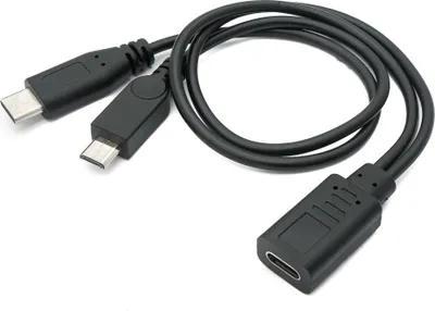 Produktbild von SYSTEM-S USB 3.1 Kabel 30 cm Typ C & 2.0 Micro B Stecker zu Buchse Adapter in Schwarz