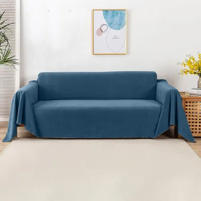 Zdjęcie produktu dla Wodoodporny pokrowiec na sofę, jednolity kolor, antypoślizgowy, nadający się do prania, wymiary: 180 x 420 cm - granatowy