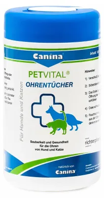 Productafbeelding van Canina PETVITAL Oorvochtigingsdoekjes, voor katten en honden, wit, 120 stuks, doos