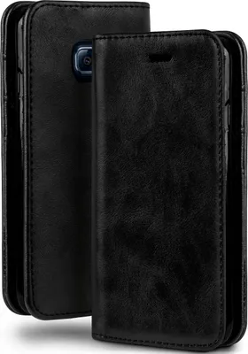 Produktbild von moex® Klapphülle kompatibel mit Samsung Galaxy S6 Edge - Hülle mit Kartenfach, Onyx Schwarz
