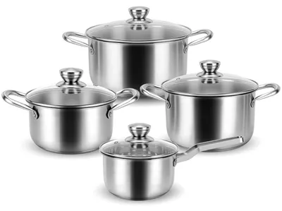 Produktbild von Topfset 8-Teilig Edelstahl mit Glasdeckel für Alle Herdarten Induktion