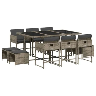 Produktbild von vidaXL 11-tlg. Garten-Essgruppe mit Kissen Grau Poly Rattan