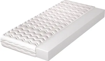 A white mattress is shown on a white background.